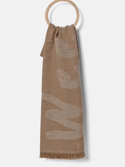 Weekend Max Mara szalik wełniany damski kolor beżowy wzorzysty 2515541064600