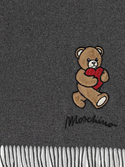 Moschino szalik wełniany kolor szary z aplikacją M3330 30835 - zdjęcie produktu nr 2
