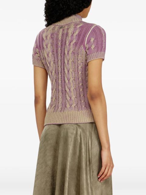 Diesel cable-knit short-sleeve cardigan - Purple