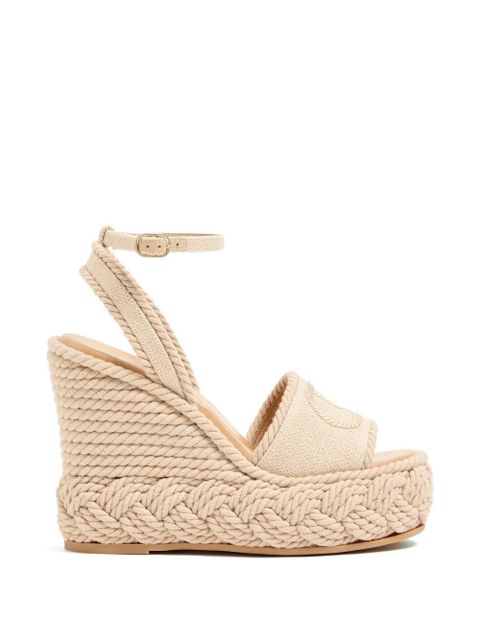 Valentino Garavani Vlogo Torchon Wedge sandal in linen canvas 130mm - Neutrals - zdjęcie produktu nr 1