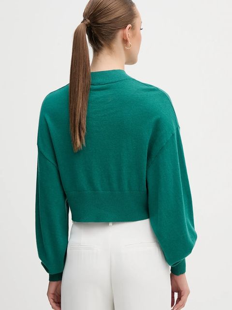 United Colors of Benetton sweter z dodatkiem wełny damski kolor zielony lekki z półgolfem 1Y6SD2041
