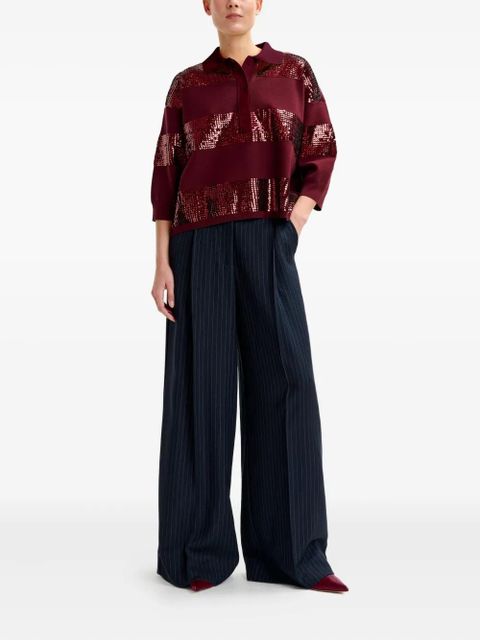 Essentiel Antwerp Illuminati sequin-striped polo shirt - Red