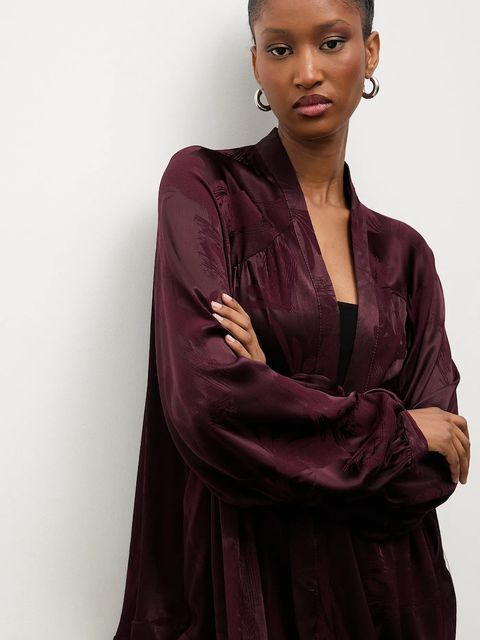 Answear.LAB marynarka kolor bordowy niezapinana wzorzysta