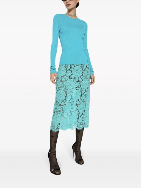 Dolce & Gabbana floral-lace high-waisted midi skirt - Blue - zdjęcie produktu nr 2