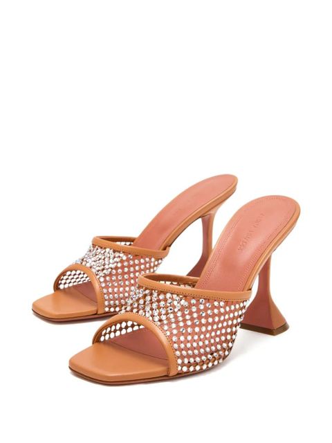Amina Muaddi 95mm crystal-embellished net sandals - Brown - zdjęcie produktu nr 2