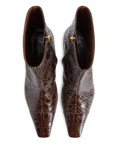 Giuseppe Zanotti crocodile-effect square-toe boots - Brown - zdjęcie produktu nr 2