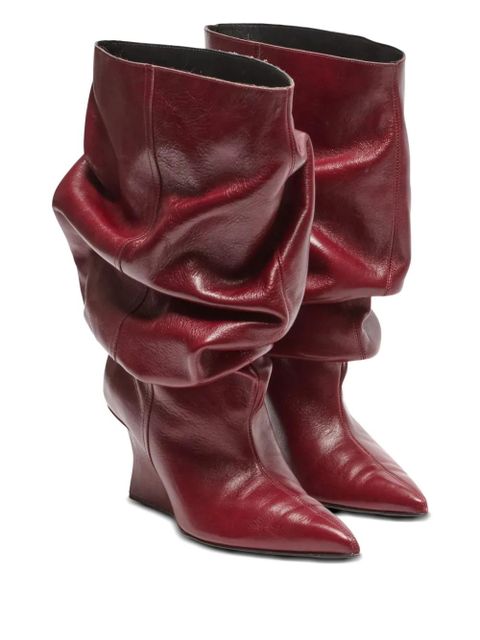 Balmain 75mm slouchy calfskin wedge ankle boots - Red