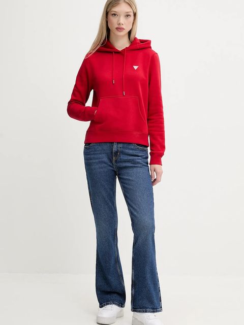 Guess Jeans bluza damska kolor czerwony z kapturem gładka W4YQ04 KC811