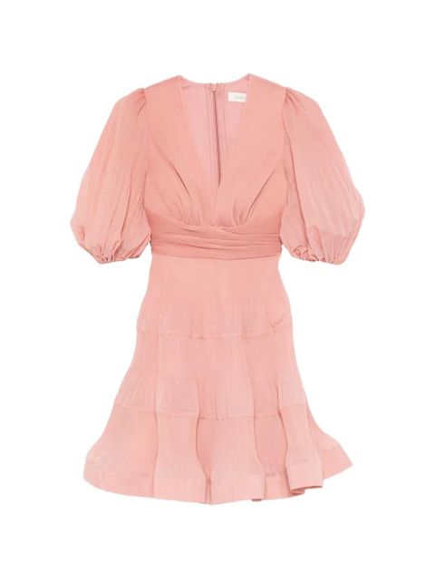 ZIMMERMANN pleated V-neck mini dress - Pink - zdjęcie produktu nr 1