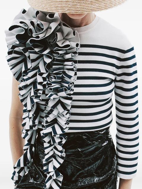 A.W.A.K.E. Mode ruffled-detail striped-pattern top - White - zdjęcie produktu nr 2