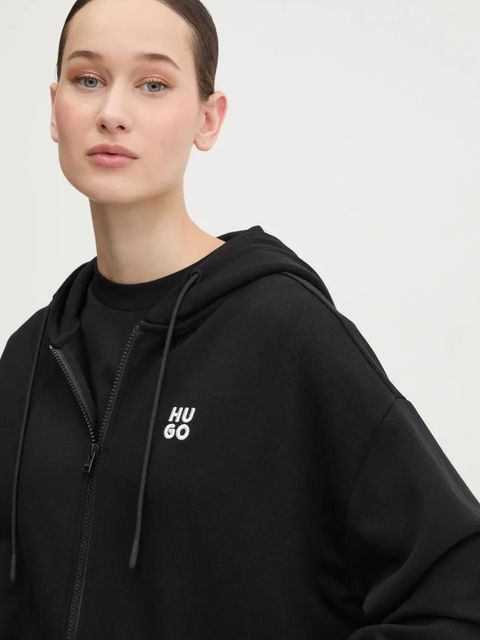 HUGO bluza bawełniana damska kolor czarny z kapturem gładka 50535240