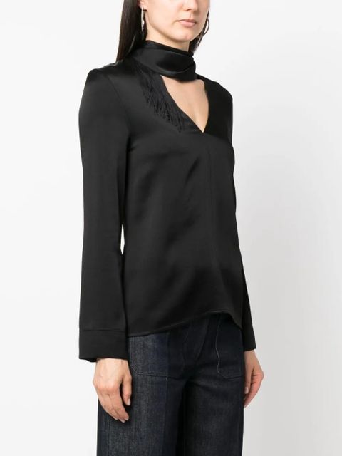 Victoria Beckham V-neck fringed satin blouse - Black - zdjęcie produktu nr 2