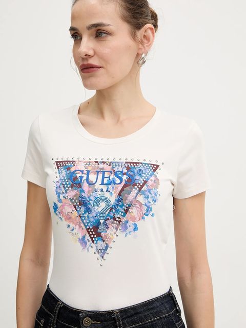 Guess t-shirt damski kolor beżowy W5BI29 J1314