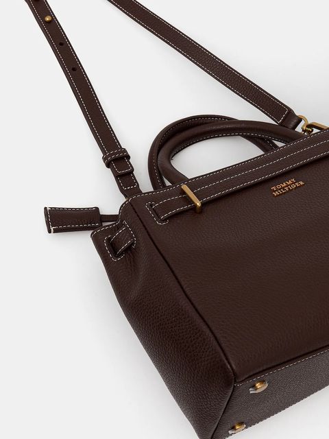 Tommy Hilfiger torebka skórzana kolor brązowy AW0AW17926