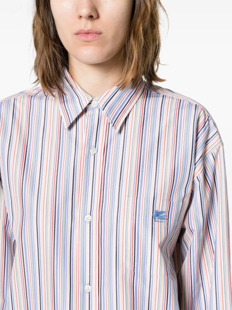 ETRO Pegaso-embroidered striped shirt - Blue
