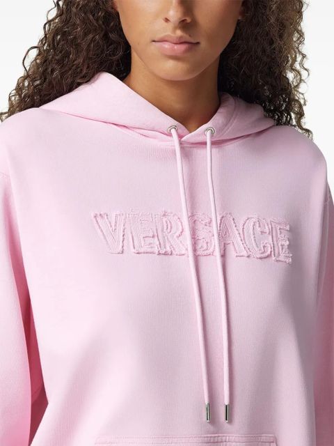 Versace logo-embroidered fringed hoodie - Pink