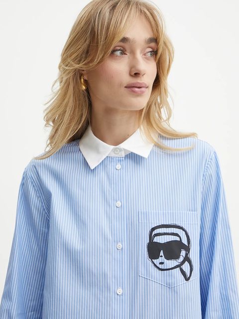 Karl Lagerfeld koszula bawełniana damska kolor niebieski regular z kołnierzykiem klasycznym A1W11037