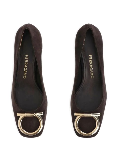 Ferragamo 70mm Gancini-detail suede heeled pumps - Brown