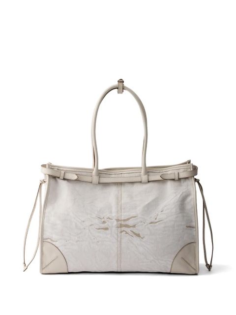 Prada Bonnie printed linen and leather tote bag - Neutrals