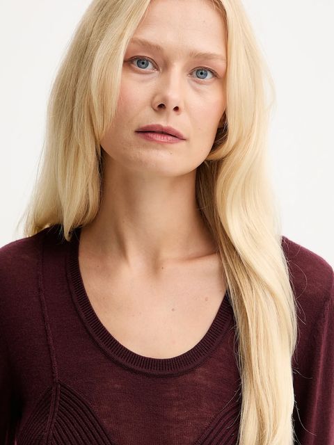 Elisabetta Franchi sweter z dodatkiem wełny damski kolor bordowy lekki MK35S57E2