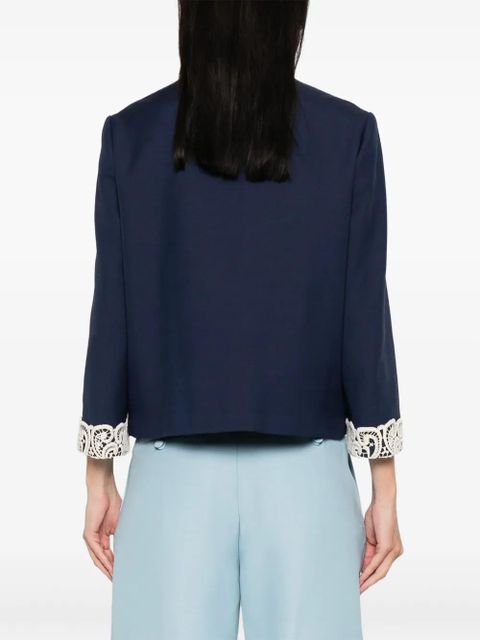 Valentino Garavani lace-trimmed button-detail jacket - Blue