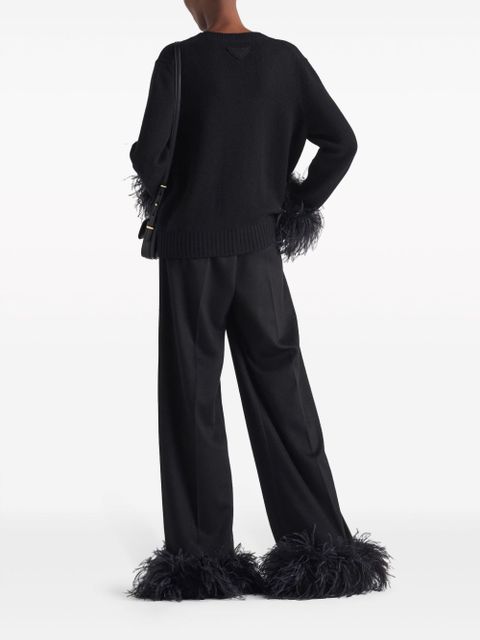 Prada feather-trim cashmere cardigan - Black - zdjęcie produktu nr 2