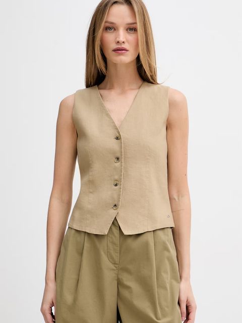 Tommy Hilfiger kamizelka jednorzędowa damska z lnem - zdjęcie produktu nr 1