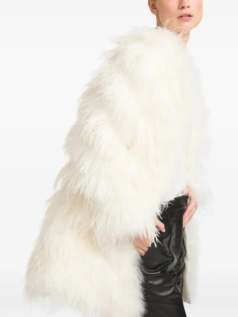 Yves Salomon feather long-sleeve coat - White