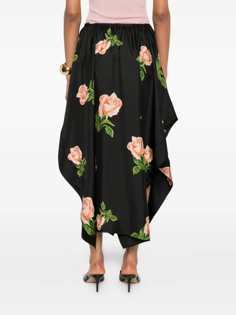 Nanushka rose-print drape-hem skirt - Black