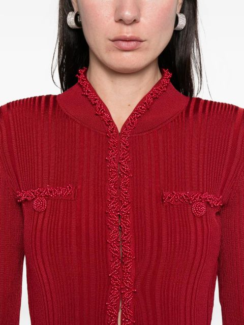 Self-Portrait beaded-trim ribbed midi dress - Red