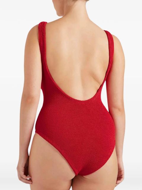 Hunza G crinkle-effect square-neck swimsuit - Red
