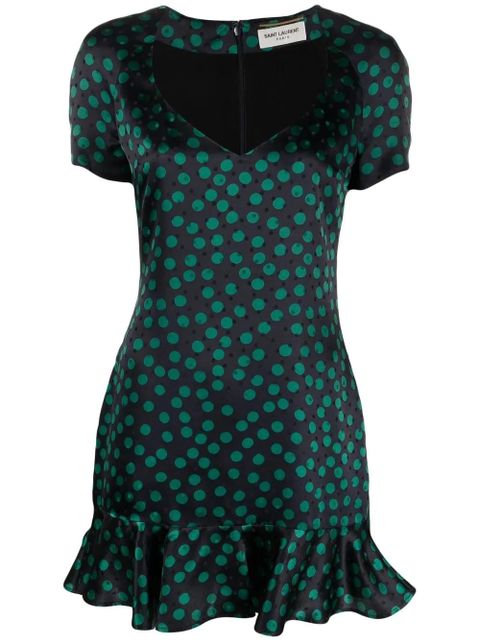 Saint Laurent short-sleeve ruffled mini dress - Blue - zdjęcie produktu nr 1