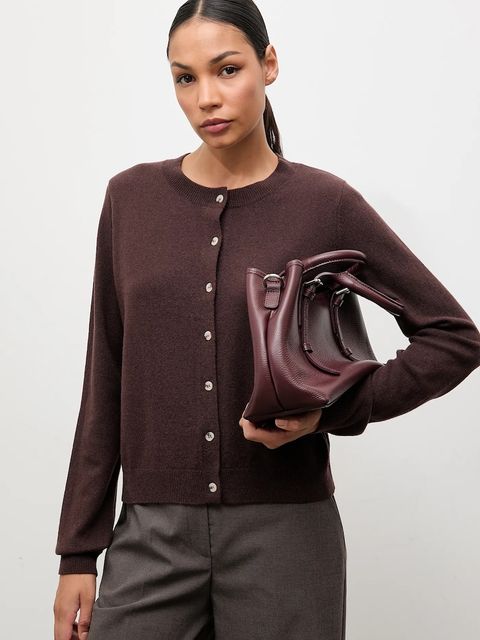 Answear.LAB kardigan z wełny merino z apaszką damski kolor brązowy lekki