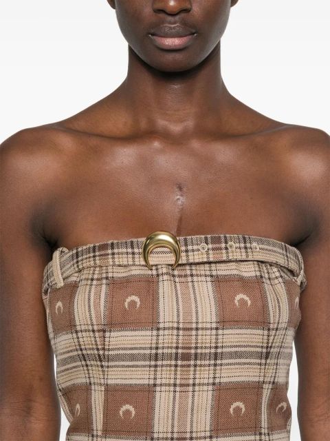 Marine Serre moon check-jacquard mini dress - Brown