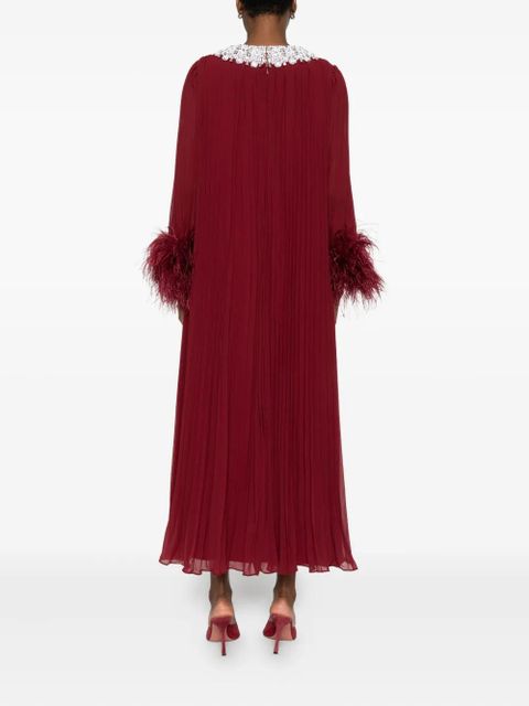 Self-Portrait feather-trimmed chiffon midi dress - Red - zdjęcie produktu nr 2