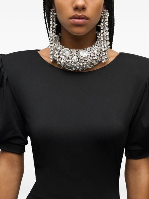 AREA puff-sleeve crystal-embellished mini dress - Black