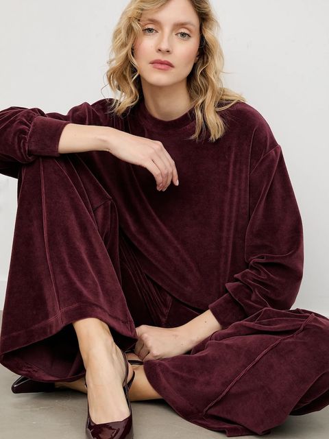 Answear.LAB bluza welurowa damska kolor bordowy gładka - zdjęcie produktu nr 1