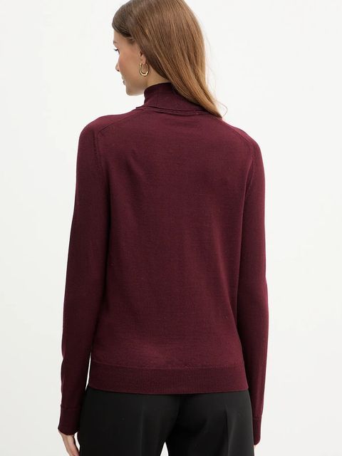 Trussardi sweter wełniany damski kolor bordowy lekki z golfem M0106001164N - zdjęcie produktu nr 2