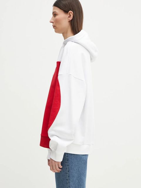 Fiorucci bluza bawełniana Heart Relaxed Fit kolor biały z kapturem wzorzysta U02SPSHO092CJ05RD01