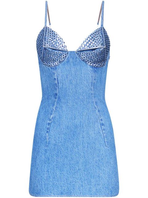 AREA crystal-embellished denim minidress - Blue - zdjęcie produktu nr 1