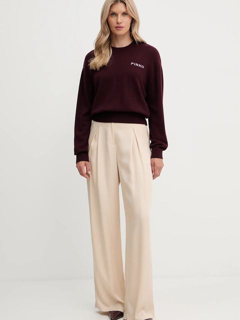 Pinko sweter wełniany damski kolor bordowy 105561 A2SI - zdjęcie produktu nr 2