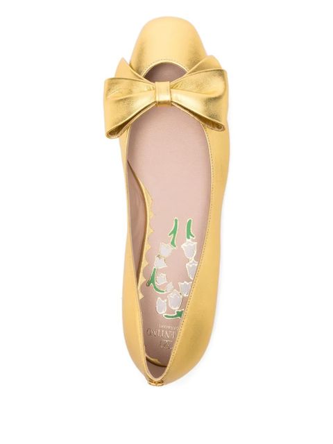 Valentino Garavani bow-embellished leather ballet flats - Gold