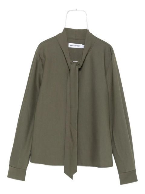 Self-Portrait bow-neck long-sleeve blouse - Green