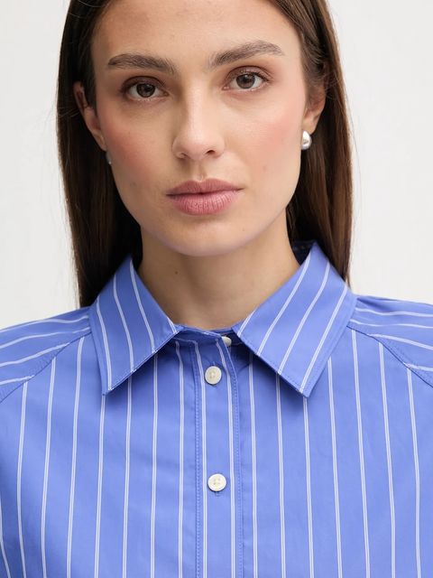 Calvin Klein Jeans koszula bawełniana damska kolor fioletowy relaxed z kołnierzykiem klasycznym LV047C118G