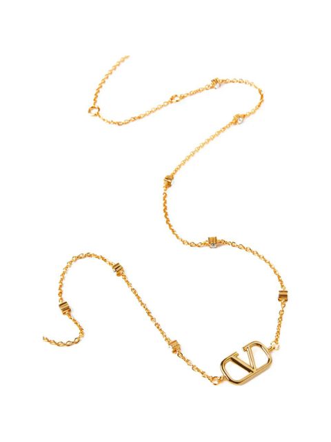 Valentino Garavani logo-plaque crystal-embellished necklace - Gold