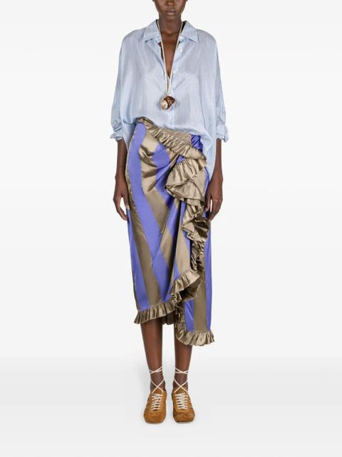DRIES VAN NOTEN striped ruffled midi skirt - Purple - zdjęcie produktu nr 2