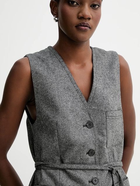 Marc O'Polo kamizelka z dodatkiem wełny kolor szary jednorzędowa 509015881019 - zdjęcie produktu nr 2