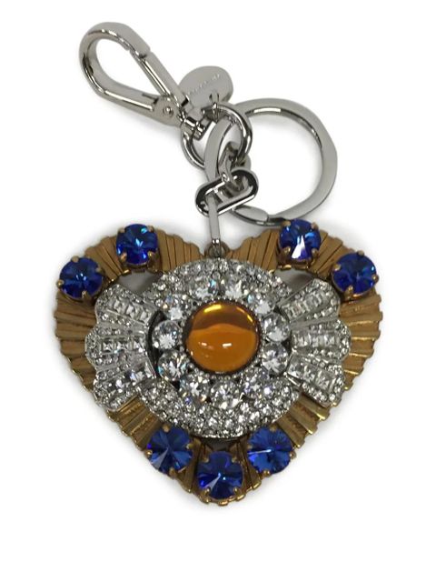 Miu Miu heart crystal-embellishment keychain - Gold