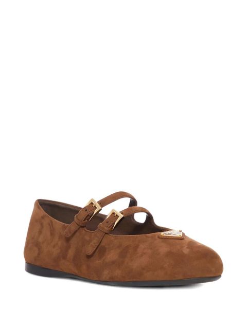 Prada double-buckle suede ballet flats - Brown