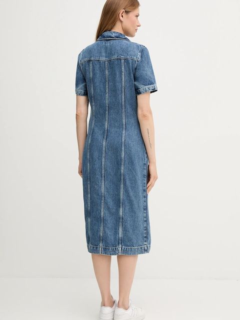 Tommy Hilfiger sukienka jeansowa kolor niebieski midi prosta WW0WW46638 - zdjęcie produktu nr 2